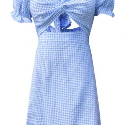 Robe Droite Bleue Imprimé Carreaux à Buste Torsadé Et Découpé -Jolie Vêtue Soldes Magasin 1a7d8fe3f97c4410b61675eb08f78ba19ecbad5c cnd4037 5