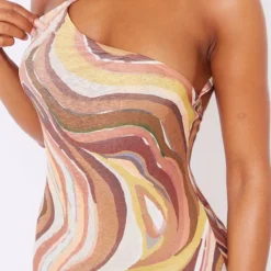 Robe Longue Asymétrique En Mesh Dévoré Marron Imprimé Tourbillons -Jolie Vêtue Soldes Magasin 1aabdc4cd11ab39ef47a17403131aaa93b070b9c cne2701 4