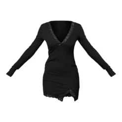 Robe Droite Côtelée Noire à Dentelle Et Ourlet Fendu -Jolie Vêtue Soldes Magasin 1ab504837d2a81072314bac097a6b7e8d2791b70 cnb9616 5