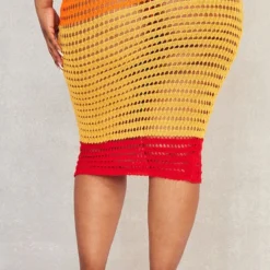 Plus Robe Mi-longue En Maille Tricot Orange à Rayures -Jolie Vêtue Soldes Magasin 1abd3e1dbc29ebf190ae2a0644d1d8bff9bb7a14 cnd9068 3