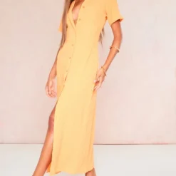 Robe Chemise Longue Orange Crêpée Texturée à Boutons -Jolie Vêtue Soldes Magasin 1ad09741d1bf4bf92f55c631a2c830875c6ace0f cnd8851 3