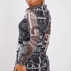Robe Moulante En Mesh Froncé Noir & Blanc Imprimé Billets à Manches Longues -Jolie Vêtue Soldes Magasin 1b06369e0745ce59eed530bb7bc2eb8ba97f7f6c cnb7171 2