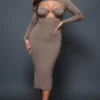 Shape Robe Mi-longue Bandage Taupe à Détail Bonnet -Jolie Vêtue Soldes Magasin 1b2218fc33859347d212882a580098118636197f cnc4670 1