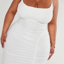 Plus Robe Mi-longue En Jersey Doux Froncé Crème à Col Bénitier -Jolie Vêtue Soldes Magasin 1b41c20dd4d2862f19c132a5cb14ea4c2742aba7 cnd4812 4