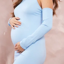 Maternité Robe De Grossesse Longue Côtelée Bleu Clair à Détail Contours -Jolie Vêtue Soldes Magasin 1b6f066fbaedde2739d4ad2ccbb0d98ac99819f8 cnd3254 4