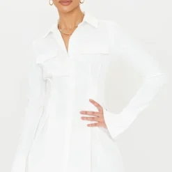 Tall Robe Chemise Cintrée Blanche à Poches Cargo