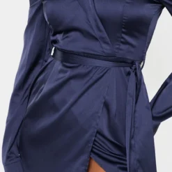 Robe Portefeuille Mi-longue Satinée Bleu Marine à Col Bardot Replié -Jolie Vêtue Soldes Magasin 1b93a40bd8cd68c75ac6adac62b4f71ccc27632f clz7367 5