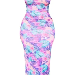 Shape Robe Longue Rose Moulante Imprimé Tropical à Col Bénitier -Jolie Vêtue Soldes Magasin 1bc03a9682f6a16ebb2fba6872f5defde2bb3318 cne3820 5