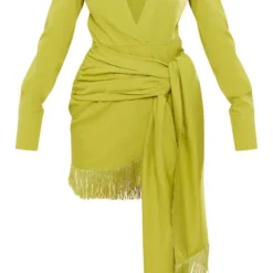 Robe Droite Vert Citron à Manches Longues Et Franges -Jolie Vêtue Soldes Magasin 1c0e6a721535e221e7ecad8864c517082265daed cne3220 5