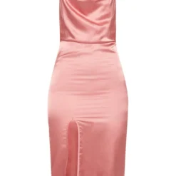 Robe Mi-longue Satinée Vieux Rose à Col Bénitier -Jolie Vêtue Soldes Magasin 1c1f8d0b2af33247b0255270aa74c17c525039fc clw7847 3
