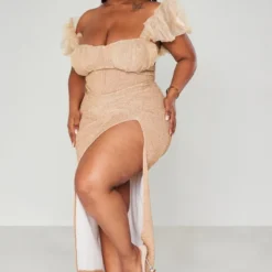 Plus Robe Mi-longue Champagne Pailletée Volantée à Col Bardot En Organza -Jolie Vêtue Soldes Magasin 1c23b1b35a900e32cd3171d83f722aba801bee67 cna8272 3