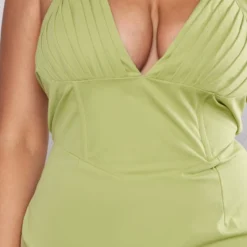 Plus Robe Mi-longue Vert Olive à Buste Plissé -Jolie Vêtue Soldes Magasin 1c258166b44b133f8a4876edb6024b590ea17211 cnc7299 4