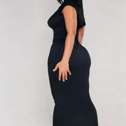 Shape Robe Longue En Coton Noir Découpé Devant à Manches Courtes -Jolie Vêtue Soldes Magasin 1c462080d0bf6d8678e3acf7e114e0de43983fdc cnd7491 2