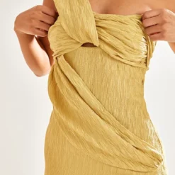 Robe Mi-longue Asymétrique Texturée Vert Olive Drapée Fendue -Jolie Vêtue Soldes Magasin 1c51c2266fe137f31b0339ec51df2e923a94f22e cnd7575 4