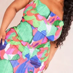 Plus Robe Mi-longue Verte Imprimé Fleurs Abstraites à Bretelles Et Jupe Plissée -Jolie Vêtue Soldes Magasin 1c5d37a223899d1a3f244600b59af959c8837759 cne5091 4