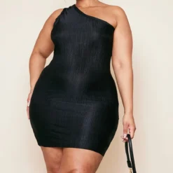 Plus Robe Moulante Plissée Noire à épaule Unique -Jolie Vêtue Soldes Magasin 1c6ae09104a9d11c6bb8c626edf2ad590baa4773 cne4176 3