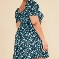 Plus Robe Droite Noire Imprimé Petites Fleurs à Manches Bouffantes -Jolie Vêtue Soldes Magasin 1cae334d3d6542bdec4a72c1eec6efef80e09394 cnc9715 2