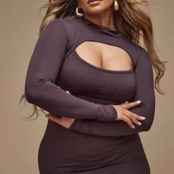 Shape Robe Mi-longue En Jersey Chocolat à Découpe Et Manches Longues -Jolie Vêtue Soldes Magasin 1cdb347ba834410fbb5fa0fcbc8db09247c633bc cnd2691 4