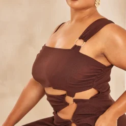 Plus Robe Asymétrique Longue Chocolat à Découpes Et Anneaux -Jolie Vêtue Soldes Magasin 1d49456b74df1d5bc7ec5b8991f1e50ed0660d9f cne1819 4