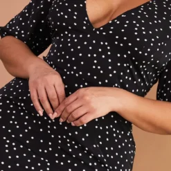 Plus Robe Rétro Noire Imprimé Pois à Manches Bouffantes Et Col Bardot -Jolie Vêtue Soldes Magasin 1d5408984c7ec95068461b872c79e9f105a864ce cmw2873 5