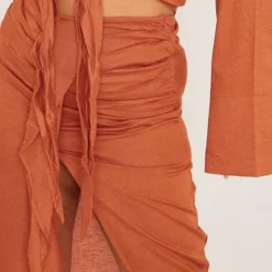 Plus Robe Mi-longue Effet Lin Rouille Drapé Devant -Jolie Vêtue Soldes Magasin 1d9c1e26972d59c4ccbbebebad8e3286746b0a3c cne0697 4