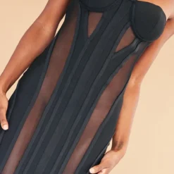 Robe Bustier Longue Noire à Détail Bonnets Et Parties En Mesh -Jolie Vêtue Soldes Magasin 1dd23af50dec837ad4d13c34faf358d1889efb3f cnd0022 4