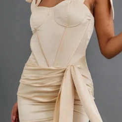 Robe Moulante Texturée Champagne Satinée à Détail Corset Et Jupe Drapée -Jolie Vêtue Soldes Magasin 1df519ead47c8386efd71e7abfd285d87bb9bb20 cnc3051 4