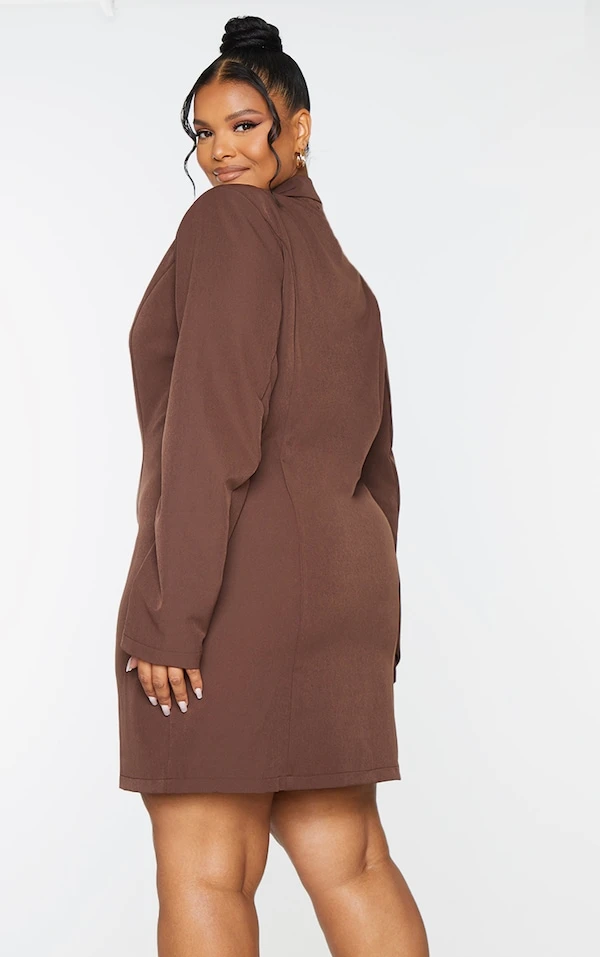 Plus Robe Blazer Chocolat à Manches Longues 4 Plus Robe Blazer Chocolat à Manches Longues – Image 2