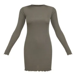 Robe Moulante Côtelée Vert Olive à Col Rond Et Ourlet Légèrement Volanté -Jolie Vêtue Soldes Magasin 1e4ba58c34c164188506303f3d628bbda2335d40 cnb1117 5