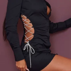 Robe Chemise Noire à Côtés Découpés Et Strass -Jolie Vêtue Soldes Magasin 1e7c47be253313073cf94dfc95f02b5b86131964 cmz5829 4