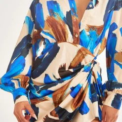 Robe Droite Satinée Multicolore Imprimé Peinture à Manches Oversize Et Jupe Drapée -Jolie Vêtue Soldes Magasin 1e7e883302ed9b33d0673d98f59364608f14c3ba cnd5885 4