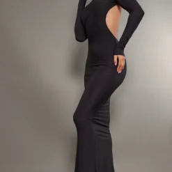 Robe Longue Moulante Noire à Col Montant Et Dos Ouvert -Jolie Vêtue Soldes Magasin 1ed694bef66732d736d5d178f58a57799dfb1f98 cnb7474 3