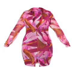 Plus Robe Chemise Rose Imprimé Abstrait En Mesh Boutonnée -Jolie Vêtue Soldes Magasin 1eedae8155a8a2d95dc45805614f610443773174 cms6627 6