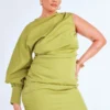 Plus Robe Moulante Tissée Vert Sauge Asymétrique Froncée -Jolie Vêtue Soldes Magasin 1f0ab47e936a6099ae2790f3fc97f983b083df17 cne9550 1