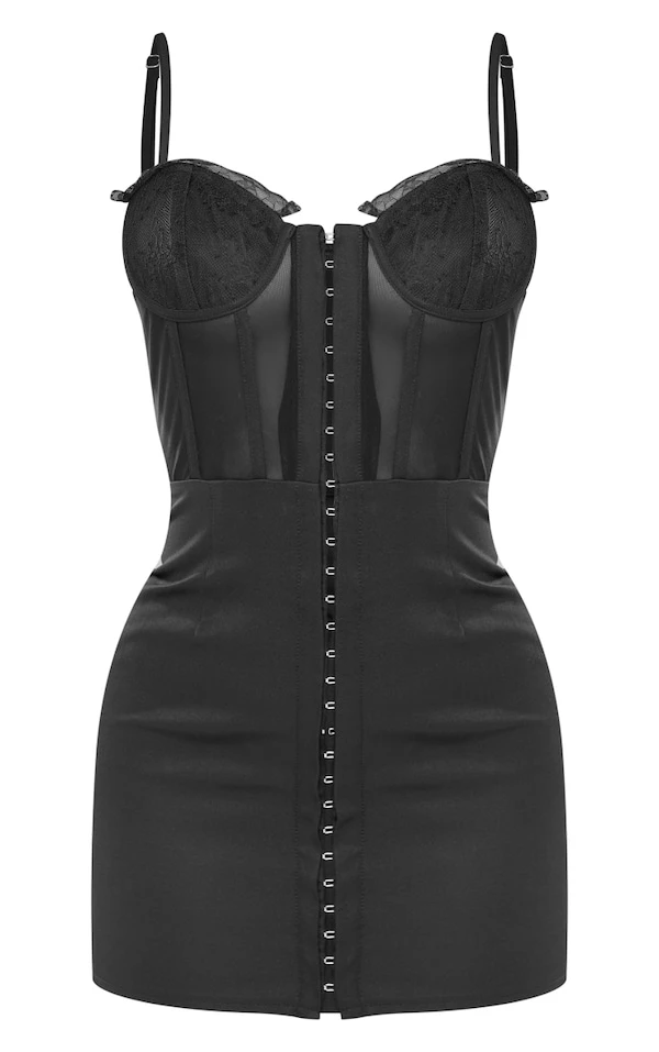 Robe Moulante Dos Nu En Maille Tissée Noire à Corset Lacé En Mesh Et Armatures 7 Robe Moulante Dos Nu En Maille Tissée Noire à Corset Lacé En Mesh Et Armatures – Image 5