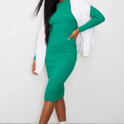 Robe Longue Vert Vif En Maille Tricot Détail Col -Jolie Vêtue Soldes Magasin 1f44fcb927399ba4f584fd4878f5baaf67d2c299 cnb1353 3
