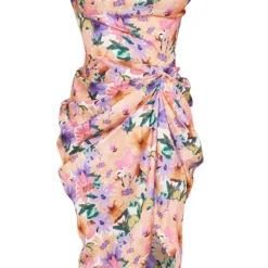 Robe Mi-longue Satinée Fleurie Multicolore à épaules Dénudées Et Jupe Drapée -Jolie Vêtue Soldes Magasin 1f53ec9d853d9e43c206cfab543b0f57e43237ae cmy4130 6