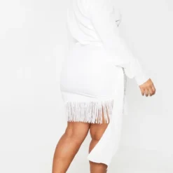 Plus Robe Moulante Blanche Effet Drapé à Manches Longues Et Franges -Jolie Vêtue Soldes Magasin 1f5c736c28dd4ea97838d2f7aa9a3ab0a7cef152 cmh1747 2