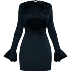 Robe Moulante Découpée Noire à Manches évasées Et Bonnets à Bordure De Dentelle -Jolie Vêtue Soldes Magasin 1f6207d748f63ecd6884cfb0fbfc9f9031bda41c cnc7824 5