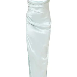 Robe Longue Satinée Drapée Bleu Cendré à Découpes -Jolie Vêtue Soldes Magasin 1fadbbb1c1ea56e95b56bf31548b4fd2d696dc57 cne8534 5