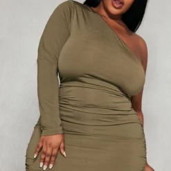 Plus Robe Moulante Asymétrique Kaki à Manche Longue -Jolie Vêtue Soldes Magasin 1fb2d30e7d55baf3cea33da2f9e5828fa7710017 cnc9663 4