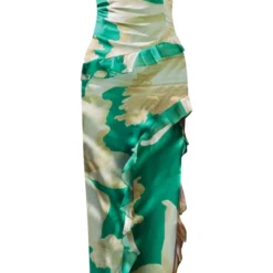 Robe Asymétrique Fendue Longue Verte Fleurie à Volants -Jolie Vêtue Soldes Magasin 1fb62ba260794e7799ef059ec8923142d4cb7642 cne2953 5