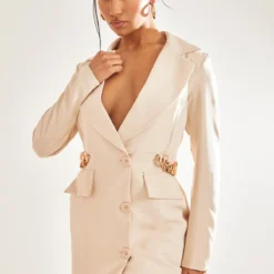 Robe Blazer Tissée Crème à Détail Chaînes Sur Les Côtés -Jolie Vêtue Soldes Magasin 1fcd19528e8e91df2e99343c8fda2bbde3542f4a cnd9131 3