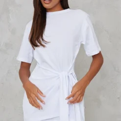 Robe T-shirt Portefeuille Blanche En Coton à Manches Courtes -Jolie Vêtue Soldes Magasin 1fda1ed1b235ff74b92dd0f016eb1c1ed5dfb3e5 cnb1025 3