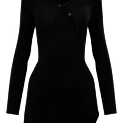 Robe Moulante Côtelée Noire à Boutons Asymétriques -Jolie Vêtue Soldes Magasin 1fe96792ad5b47e0e0135a40e0e9283138de7f23 cnc8330 5