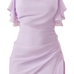 Robe Droite Drapée En Mousseline De Soie Lilas à Col Bénitier Et Bretelles -Jolie Vêtue Soldes Magasin 200a715c2526b65c3329e3d11e10cb1950cab29a cnd7690 5