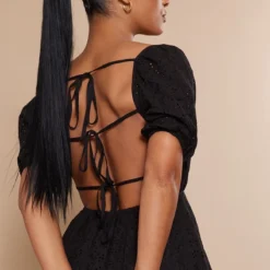 Robe Droite En Broderie Anglaise Noire à Manches Bouffantes -Jolie Vêtue Soldes Magasin 206e3bebb14254fa4d6b93401c5f262268a3036c cnd4034 4