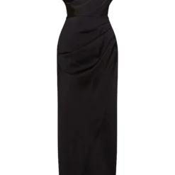 Robe Longue Satinée Drapée Noire à Col Bénitier -Jolie Vêtue Soldes Magasin 209a820473ffb89d6ddb73299e9217d6091079c4 cmu6187 6