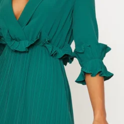 Robe Mi-longue Vert émeraude Plissée à Volants -Jolie Vêtue Soldes Magasin 20aac014ec75808c002be727f3e41aed8912662c cly5090 5