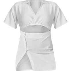 Robe Chemise Effet Lin Blanc Découpée à La Taille Et Jupe Boutonnée -Jolie Vêtue Soldes Magasin 20b190ee50f44b7c47e6e32a8c144f82c8485291 cnd4052 5